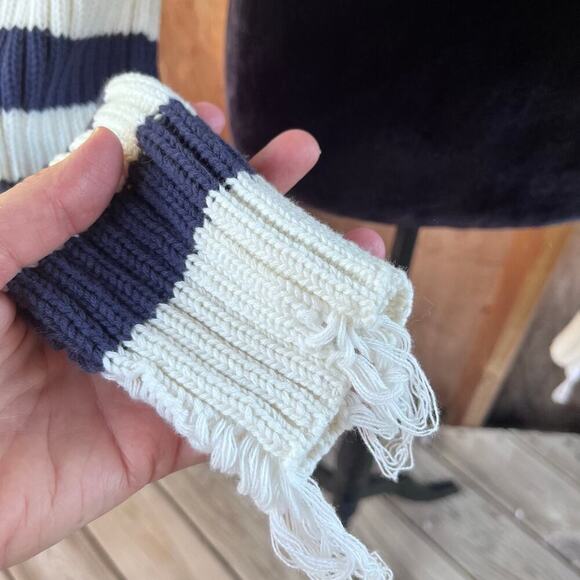 Zara Women's Navy And White Striped Cropped Distressed Sweater Size S - Picture 6 of 9